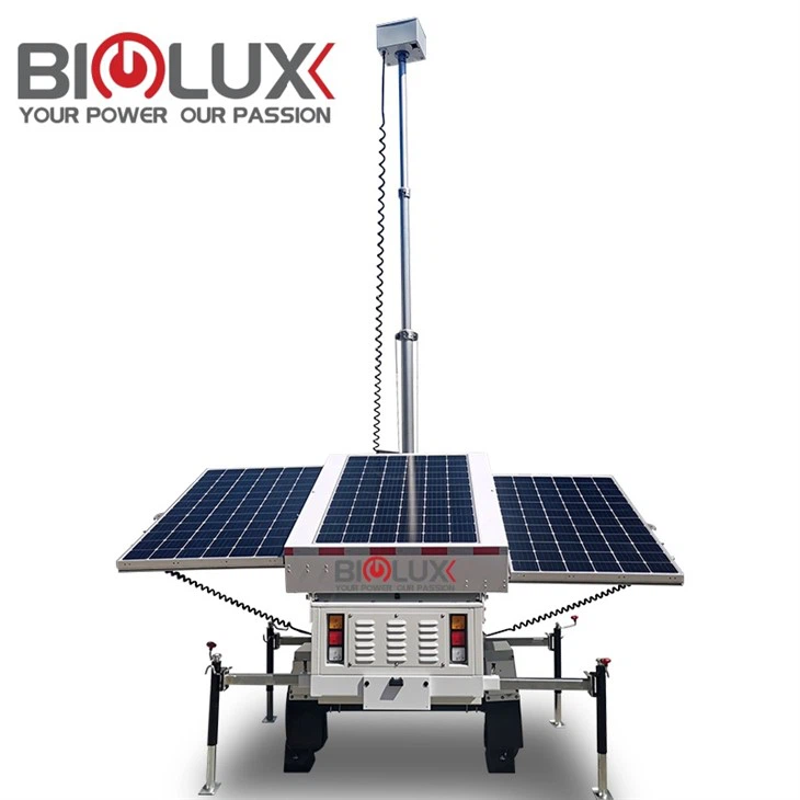 बड़ी क्षमता वाली बैटरी उच्च चमक 6*100W एलईडी लाइट मोबाइल सोलर ट्रेलर